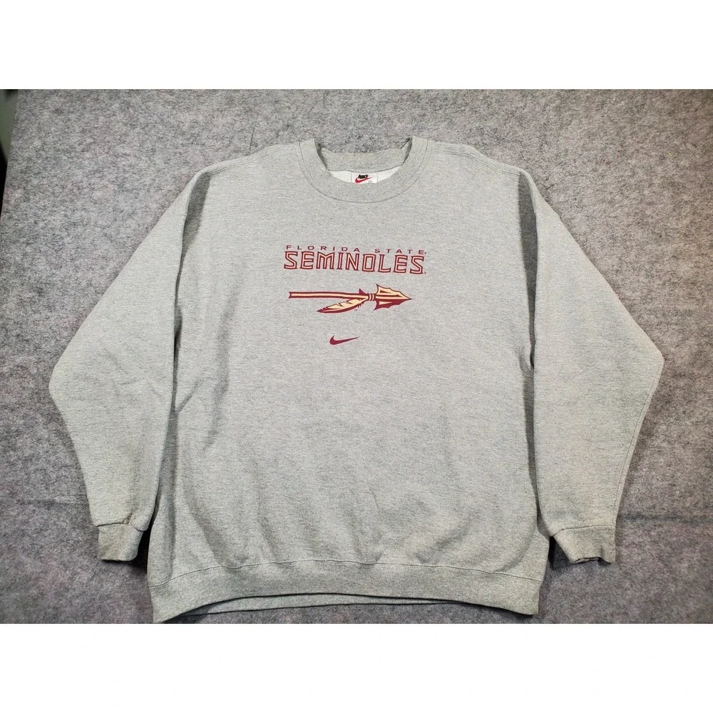 Vintage Nike Florida State Seminoles Sweatshirt Mens 2XL Gray Fleece Lined USA